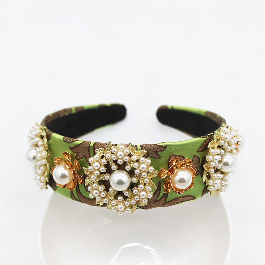 Новинка Женский винтажный ободок с листьями украшенный жемчугом ленточным