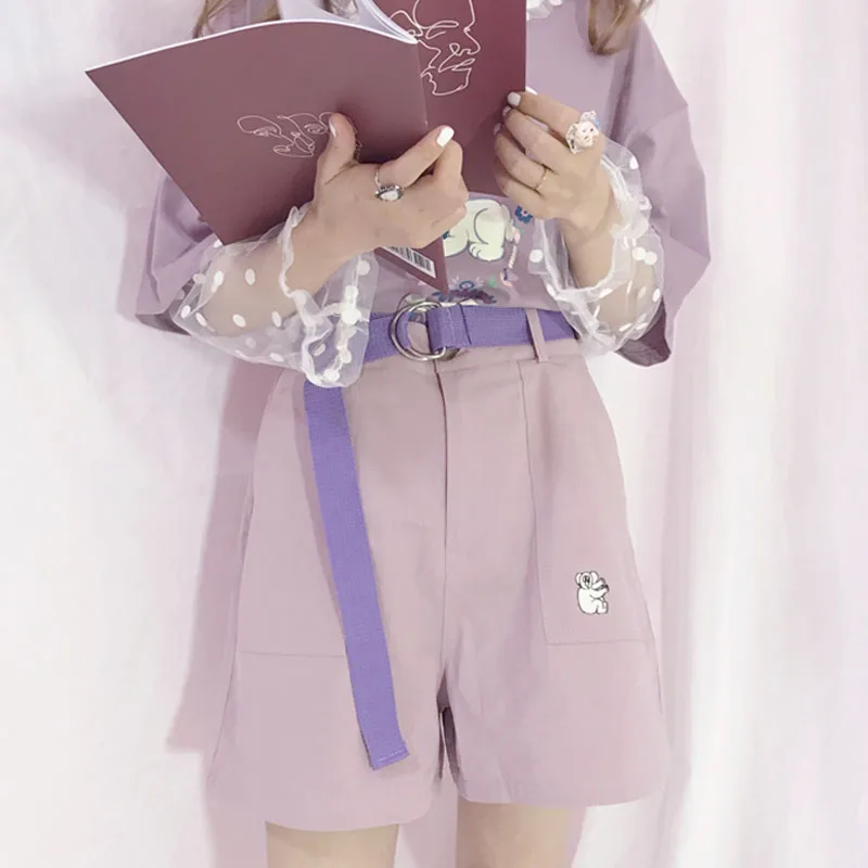 Повседневные женские летние шорты фиолетового и белого цвета из хлопка с