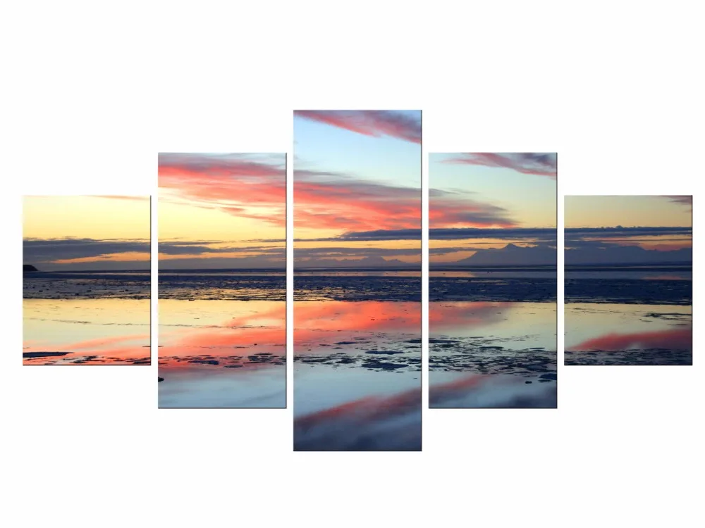 

5 Pieces Canvas Wall Art Landscape Painting Sunset Sea Panorama Seascape Decor Picture Panel Boards For Home Room Frame