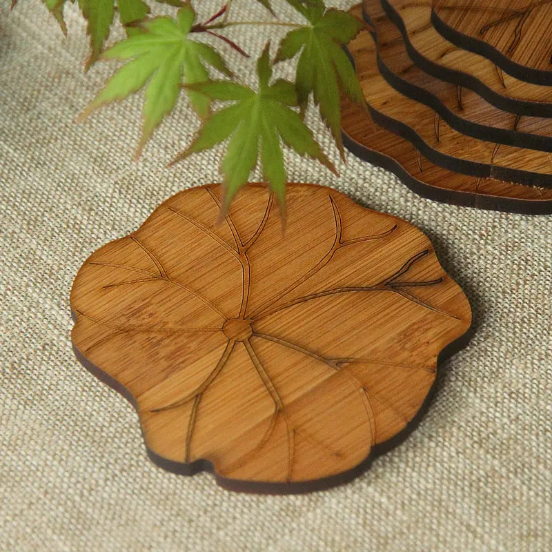 

Bamboo Cup Coasters Creative Lotus Leaf Shape Heat Resistant Wood Pad 3pcs/Lot Bowl Mat Pot Holder Kong Fu Tea Accessories