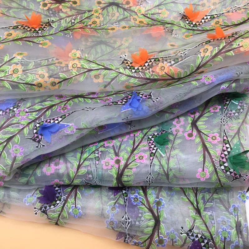 FFLACELL/1 метр модная ткань из органзы с птицами для платья ширина 140 см | Дом и сад