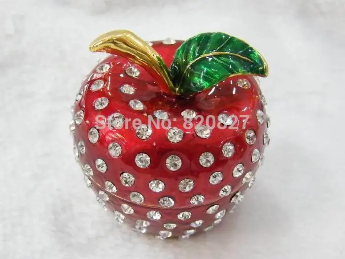 Czech Crystal Rhinestone Fruit Apple Finger Ring Jewelry Box Crystals Apple Box Jewelry Gift Box for Women Girls