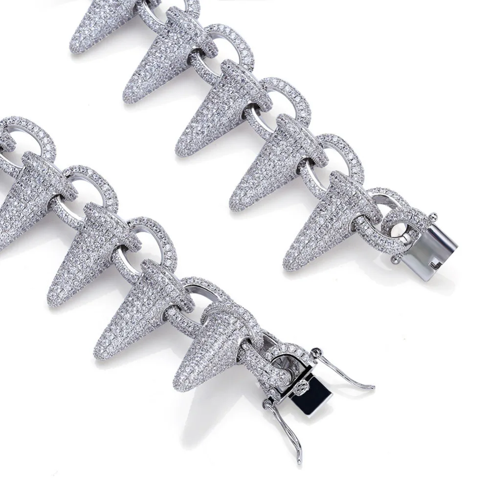 Роскошные Тяжелые Панк мода рок Iced Out заклепочные шипы ожерелье с манжетами цепь Bling кубический циркон хип-хоп Золото Серебро подарки для мужчин