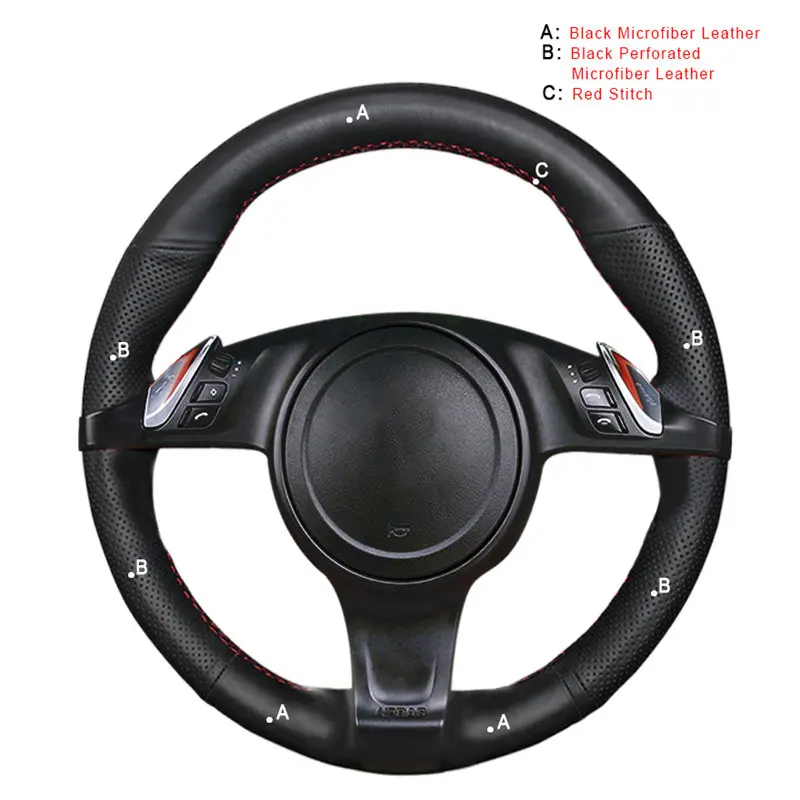 Microfiber Leather Ручная строчка чехол рулевого колеса автомобиля для Porsche Cayenne Panamera 2010 2011 интерьер Авто оплетка на руль крышка - Название цвета: Microfiber Leather