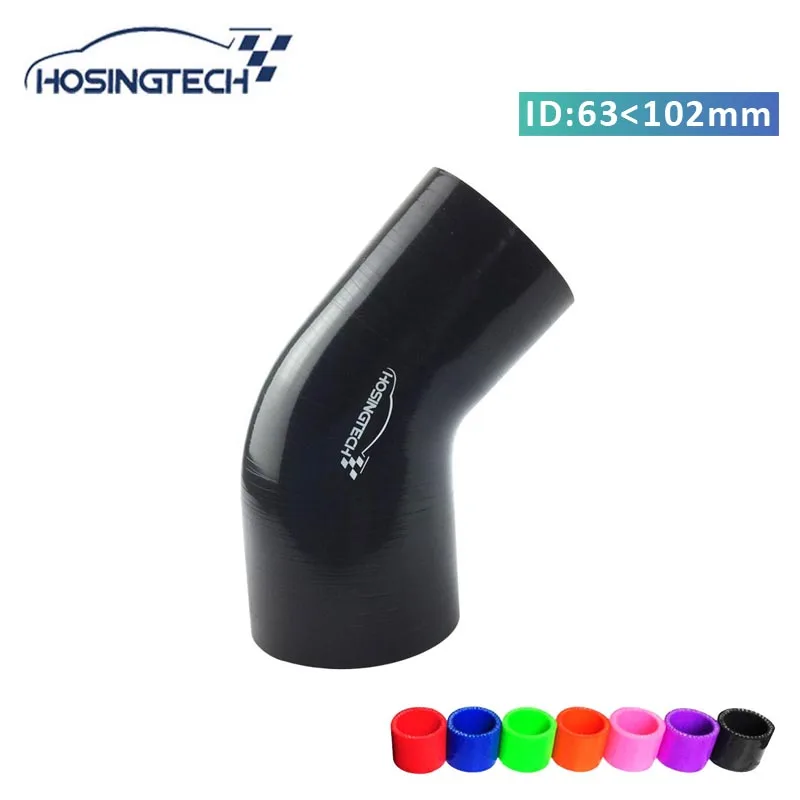 

HOSINGTECH- high quality 4"- 2.5"(102mm to 63mm) black 45degree silicone elbow hose reducer for intercooler