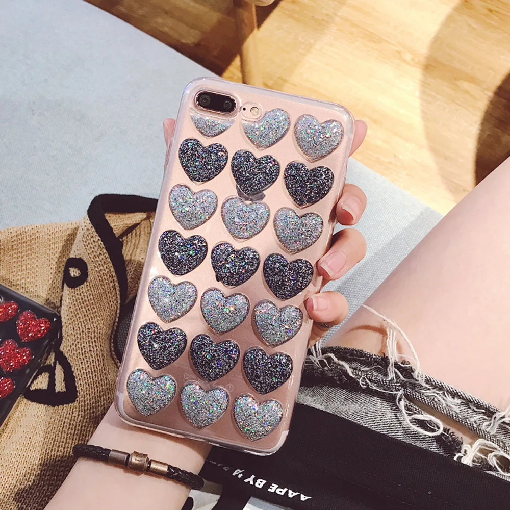 Чехол lovecom для iPhone XS, XR, XS, Max, X, 5, 5S, SE, 6, 6 S, 7, 8 Plus, блестящий порошок, сердце, прозрачный мягкий ТПУ чехол для задней панели телефона, чехол s