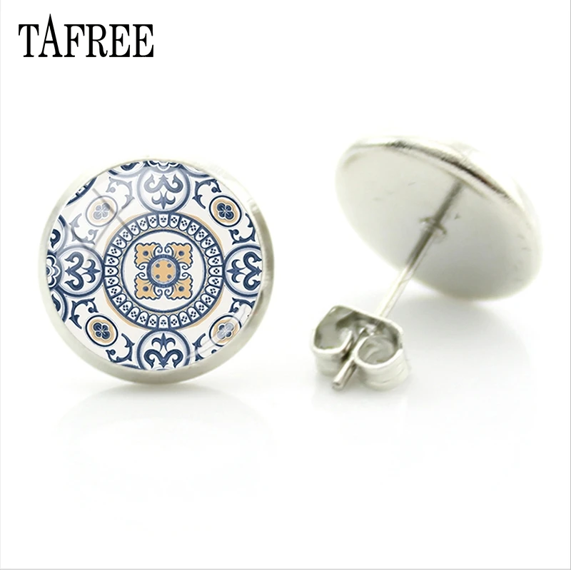 Серьги-гвоздики TAFREE 2018 Azulejo Portugues темпераментные серьги Португалия круглые