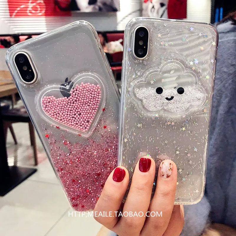 3D чехол с белым облаком и блестками для iphone 6 8 plus зыбучим песком Fundas s XR XS Max 7