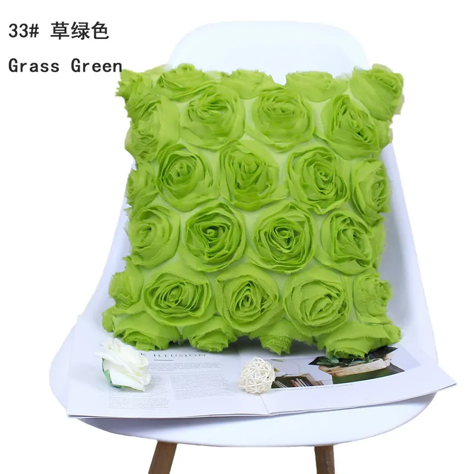 grass green 3D розовая шифоновая ткань с цветами для диванных подушек, наволочки для подушек, 30 х 50/40х40/размером 45*45/40x60/50x50 мм/55x55/60x60 см декоративная наволочка для подушки Чехол - Цвет: grass green