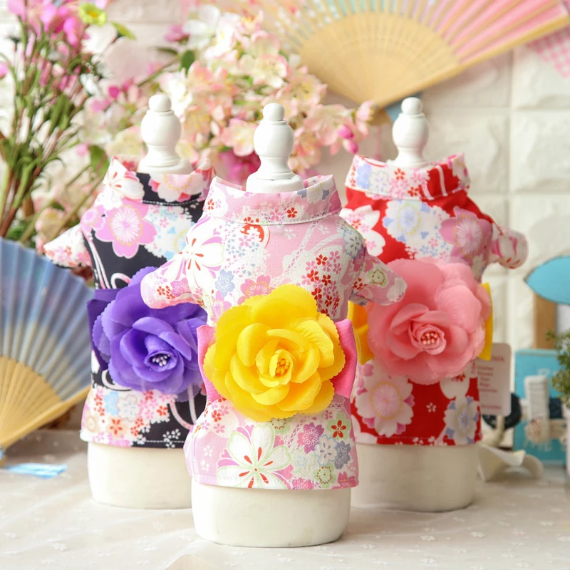 В цветочек японский питомец собака кошка роскошное кимоно платье Собака Щенок