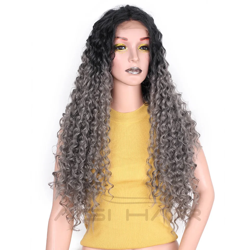 I's a wig Long Omber серый кудрявый парик 22 дюйма синтетические передние парики на кружеве для женщин детские плетеные волосы Температурное волокно