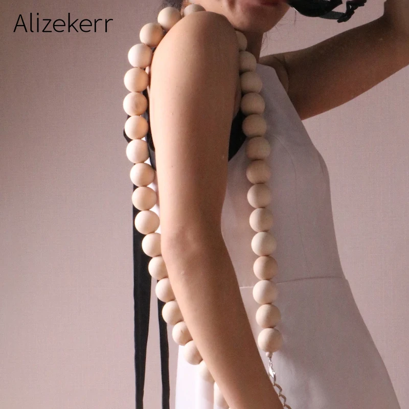 

Wooden Beads Shoulder Strap For Handbag Handmade Super-Large Wooden Beads Lady Purse Belts Detachable Bag Shoulder Strap Female
