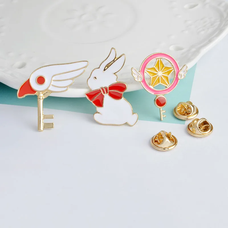 Card Captor Sakura скипетр с кроликом из мультфильма шпильки значки на лацкан Твердой