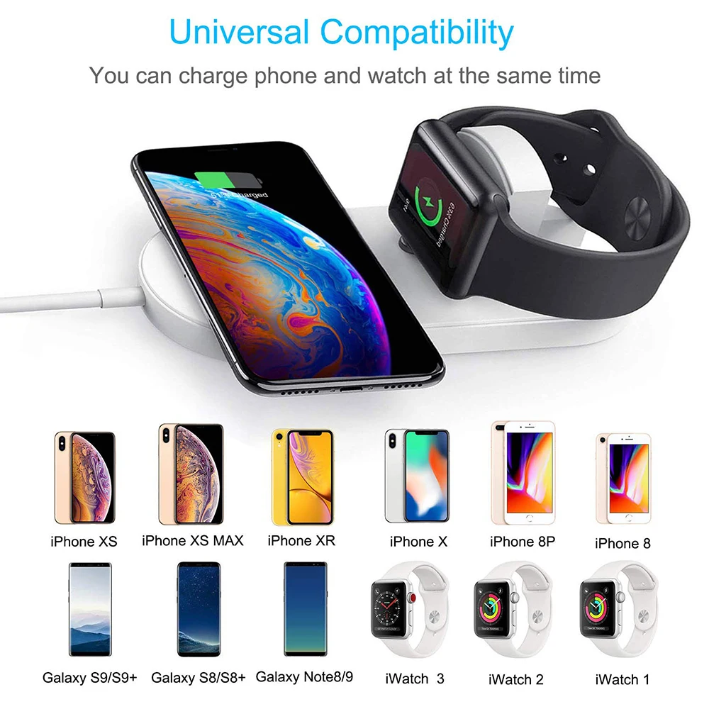 Беспроводное зарядное устройство 2 в 1 держатель для телефона 10 Вт APPle Watch Series 5 4 3