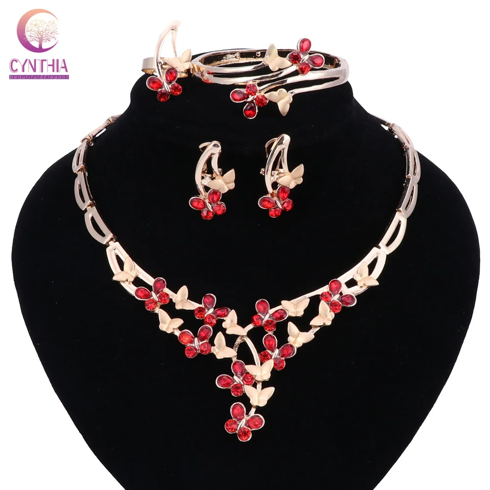 Нигерийские Свадебные африканские бусы ювелирный набор красные стразы Бабочка