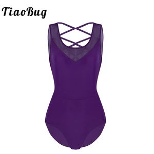 Женский трико TiaoBug, сетчатый купальник без рукавов для взрослых, профессиональный костюм балерины для гимнастики, танцевальная одежда