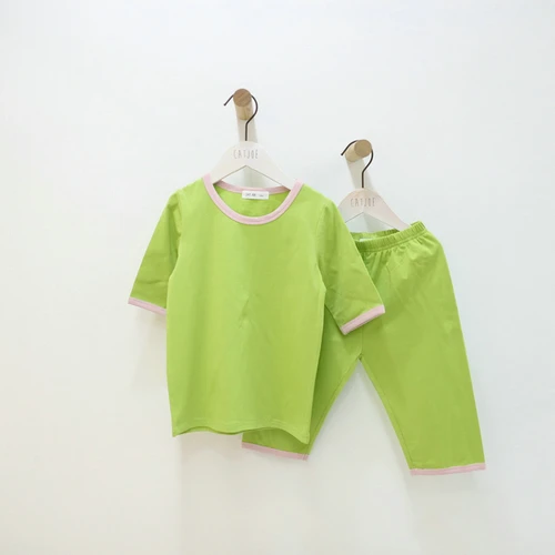 Green Для маленьких мальчиков пижамы, комплект пижам пижамы для девочек; сезон лето одежда для сна детская одежда для сна для малышей Топ+ штаны Модель однотонной на возраст от 18 мес. до 15 лет - Цвет: Green