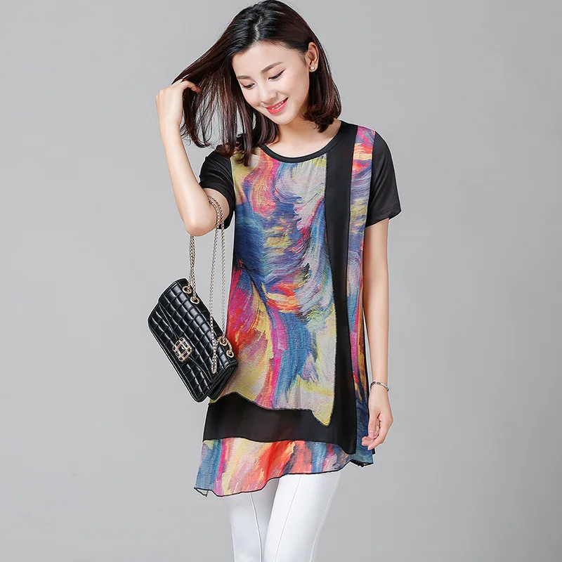 2017 Новинка футболки с круглым вырезом Летняя блузка длинным рукавом шифон Блузки