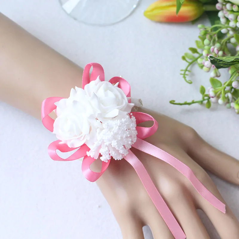 YO CHO Prom Beutiful PE розы вечерние цветы на запястье Свадебные наручные Цветы розовые подружки невесты шелковый корсаж ручной цветок для свадьбы - Цвет: rose red