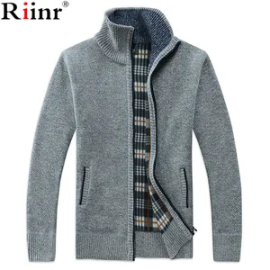 Riinr осенне-зимний мужской свитер из искусственного меха, шерстяной свитер, куртки для мужчин на молнии, трикотажное плотное пальто, Повседневная вязаная одежда, M-3XL