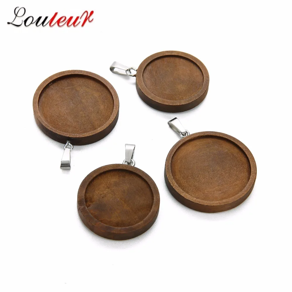 

Louleur 10pcs Brown Wood Cabochon Base Settings 25mm/30mm Dia Blank Wooden Pendant Trays Diy Jewelry for Necklace Makings