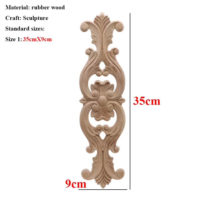 35cmX9cm Неокрашенная древесина, дуб, резная волнистая Цветочная наклейка, угловая аппликация для декора мебели для дома, декоративная деревянная резная длинная аппликация - Цвет: 35cmX9cm
