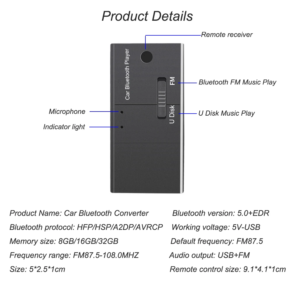 JINSERTA Bluetooth 5 0 пульт дистанционного управления Управление FM передатчик