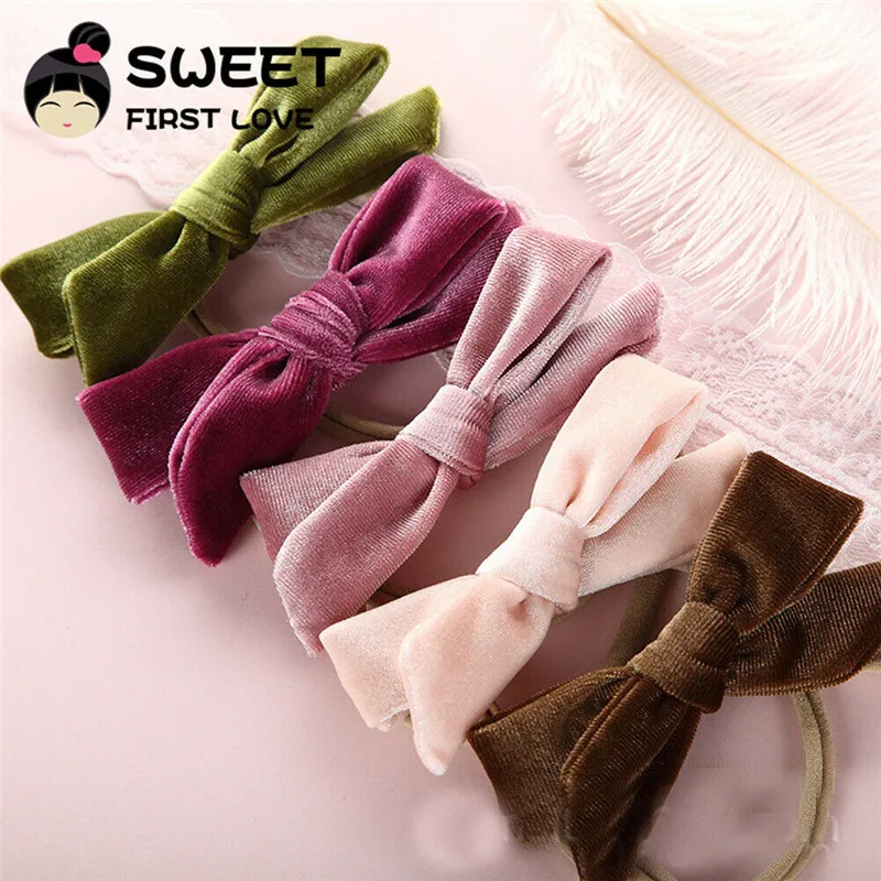2020 Baby Kids Girls Velvet Bowknot Headwear Hair Accessories Solid Headband Band | Детская одежда и обувь