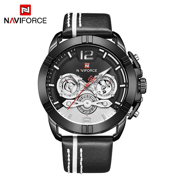 Black White NAVIFORCE мужские часы Топ бренд Роскошные модные мужские кожаные водонепроницаемые кварцевые часы мужские спортивные аналоговые часы Relogio Masculino - Цвет: Black White