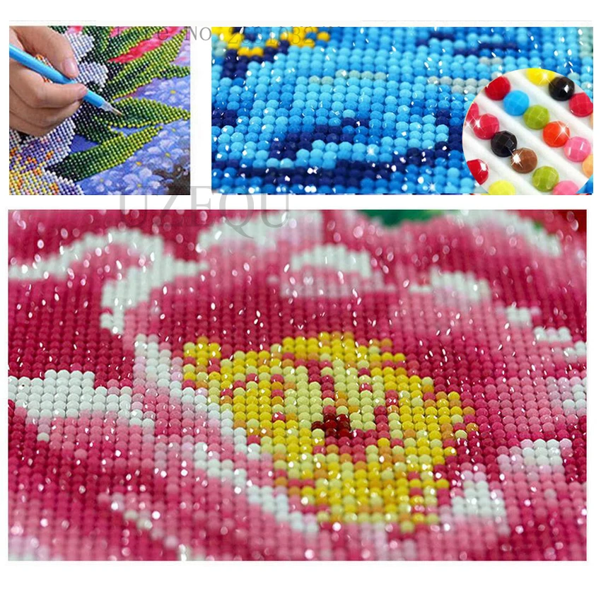 Самостоятельные настенные часы Триптих Алмазная вышивка Полный круг 5D Живопись Стразы Цветочные наклейки.