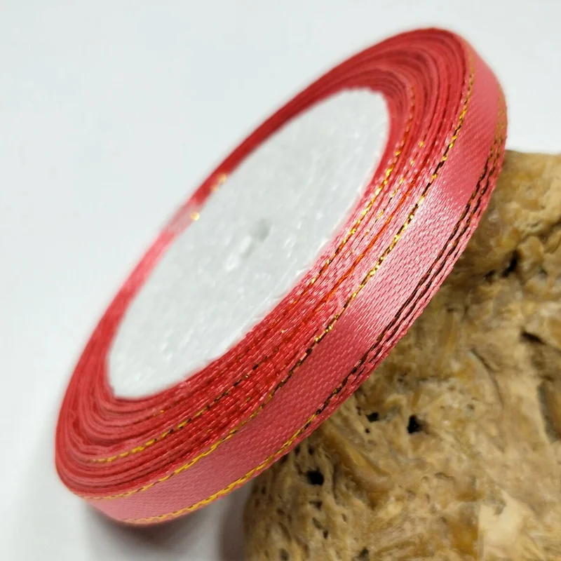 watermelon HL 15 цветов на выбор 1 рулон(25 ярдов) 6 мм Золотая кромка однотонная Атласная Лента Свадебная Рождественская Декоративная Подарочная упаковка DIY рукоделие - Цвет: watermelon