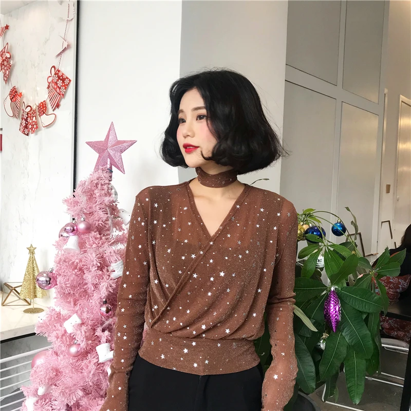 Женская блузка с длинным рукавом и V-образным вырезом | одежда