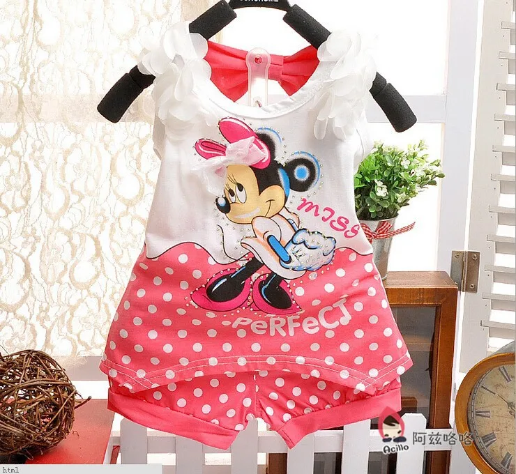 2017 Минни Маус Новорожденные летняя одежда для девочек комплект одежды детей