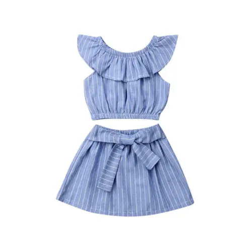 Летняя детская одежда для маленьких девочек топы в полоску без рукавов комплект