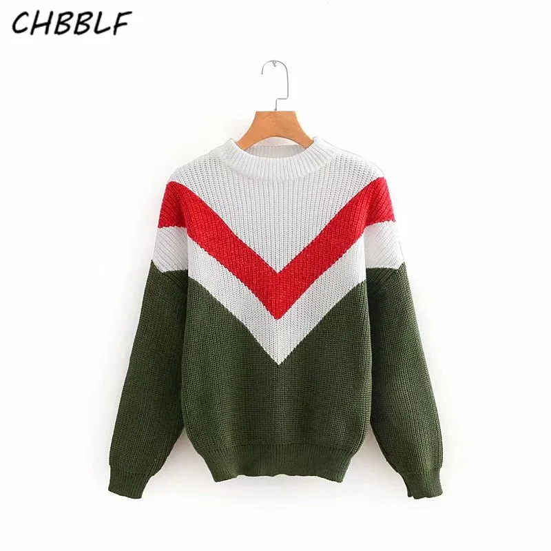 CHBBLF women elegant loose striped sweater long sleeve autumn pullovers female casual chic tops O8817 | Женская одежда