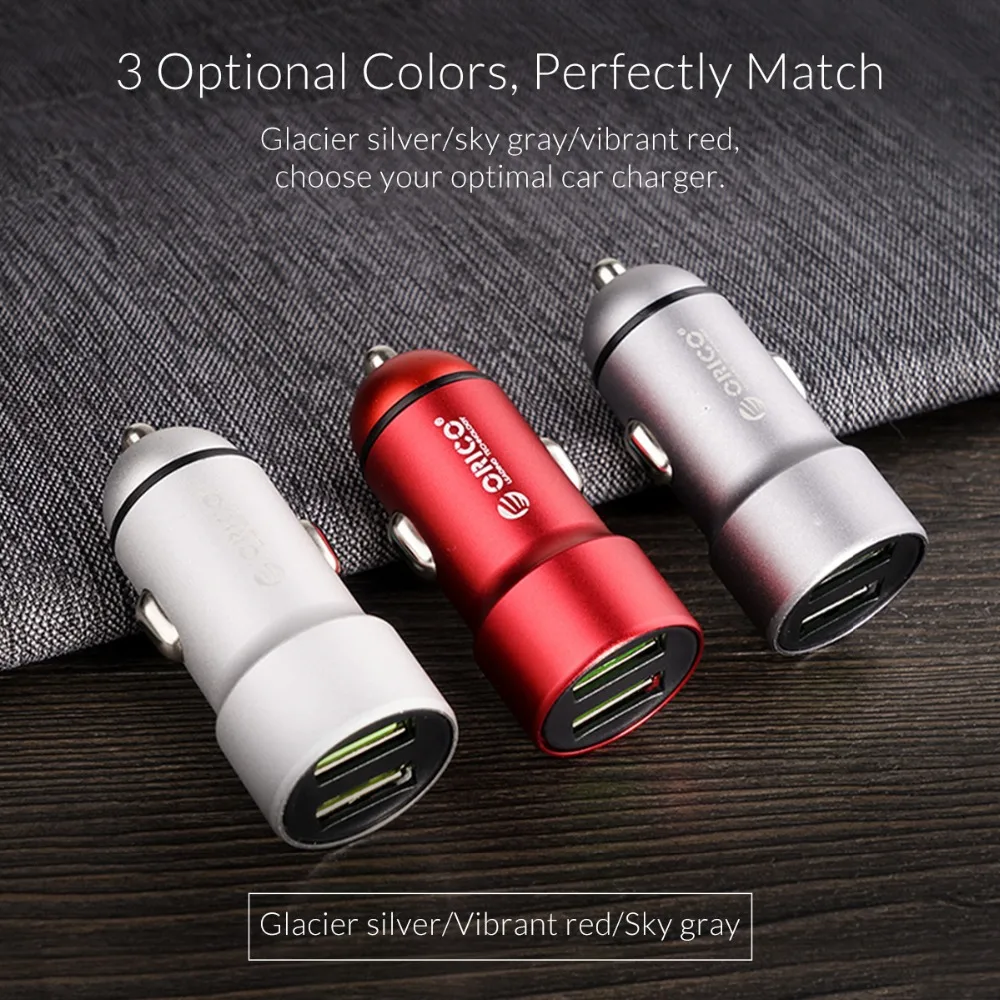 ORICO 12 Вт макс Алюминиевый мини USB Автомобильное зарядное устройство с двумя usb