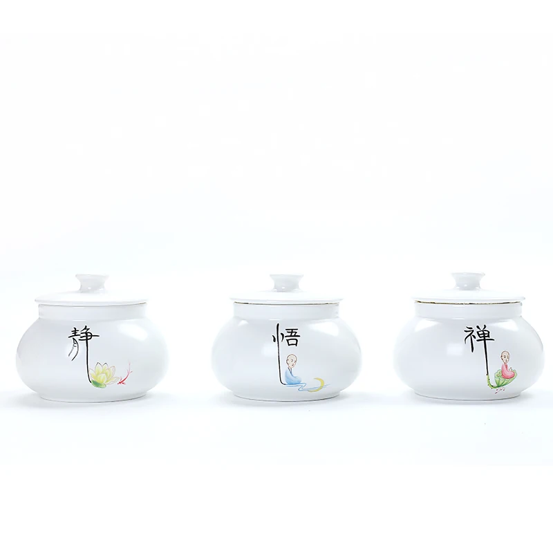 

Boutique Matte White Porcelain Zen Tea Cans Hand Painted Creative Font Tea Caddy Ceramic Tea Canister Coffee Candy Storage Jar