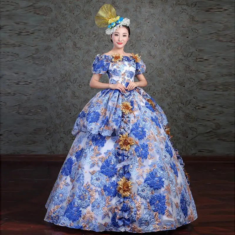 2018 Цветочные Фэнтези Slash шеи с коротким рукавом Marie Antoinette женское платье