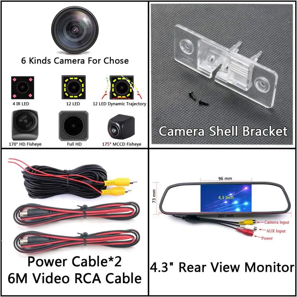 Camera 4.3 Mirror 175 градусов рыбий глаз MCCD камера заднего вида для Volkswagen VW Touareg Tiguan Passat B5 B6 Jetta Polo Bora Golf Porsche Cayenne - Название цвета: Camera 4.3 Mirror