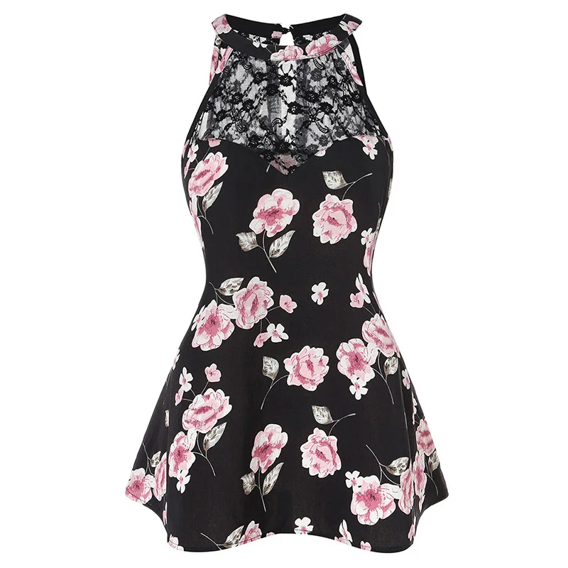 PlusMiss Plus Size 5XL Floral Printed Mesh Halter Cami Tops Women Clothing Big Camisole Sleeveless Summer Vest XXXXL XXXL | Женская