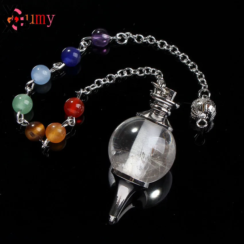 YJXP Silver Plated 7 Beads Spiritual Reiki Healing Chakra Stones Dowsing Pendulum Rock Crystal Pendant Fashion Jewelry Gift | Украшения и