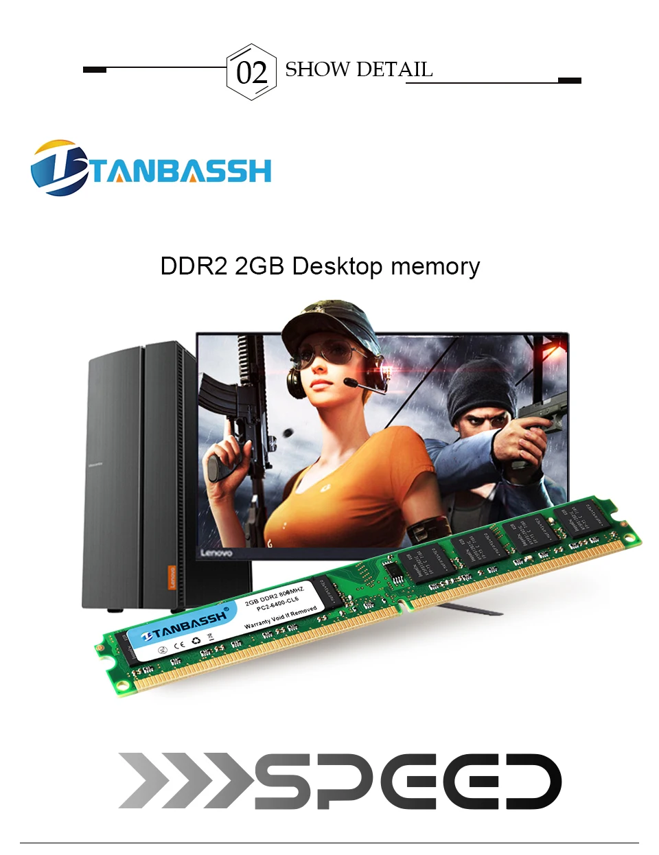 DDR2 8GB(4 шт. X 2 GB) 2GB Ram 800Mhz PC2-6400U 240Pin 1,8 V CL6 настольная память TANBASSH