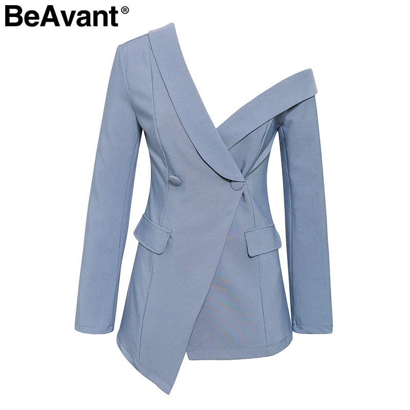 BeAvant Sexy one shoulder womens blazer Asymmetrical buttons work autumn female blazers Elegant office ladies blazers coat