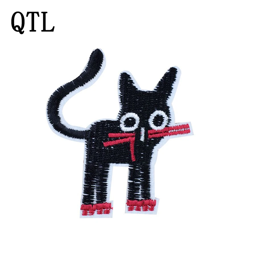 5pcs black cat embroidered patches for clothing iron on clothes badges iron-on jeans | Дом и сад