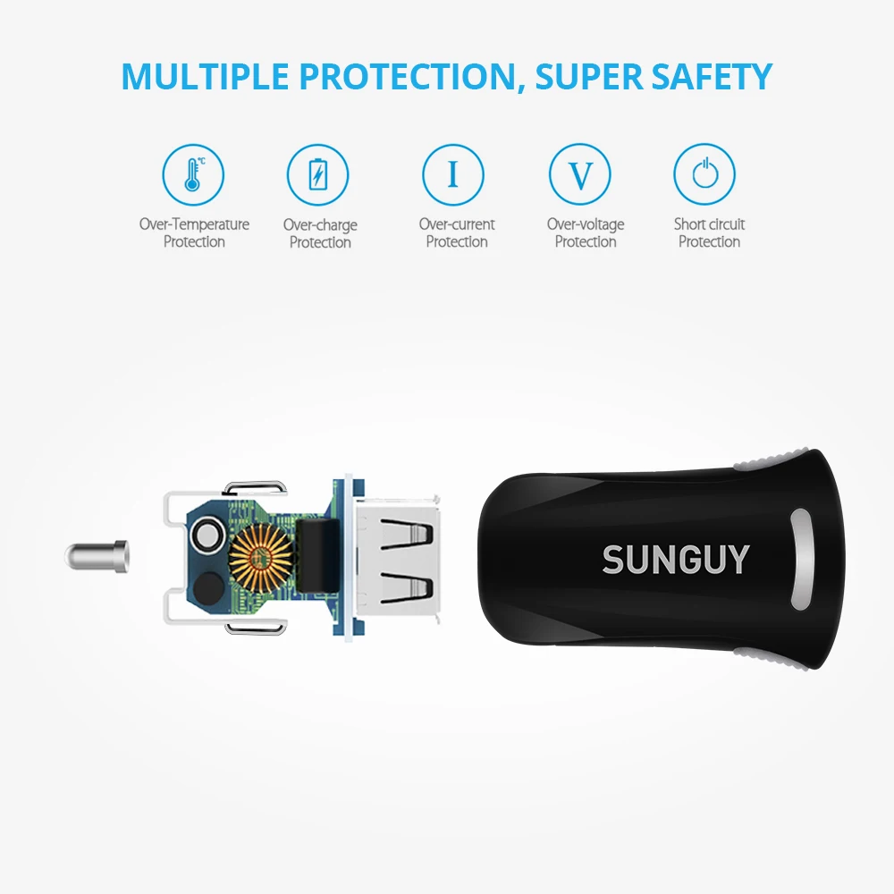 SUNGUY Mini USB Автомобильное зарядное устройство адаптер 2.1A для мобильного телефона