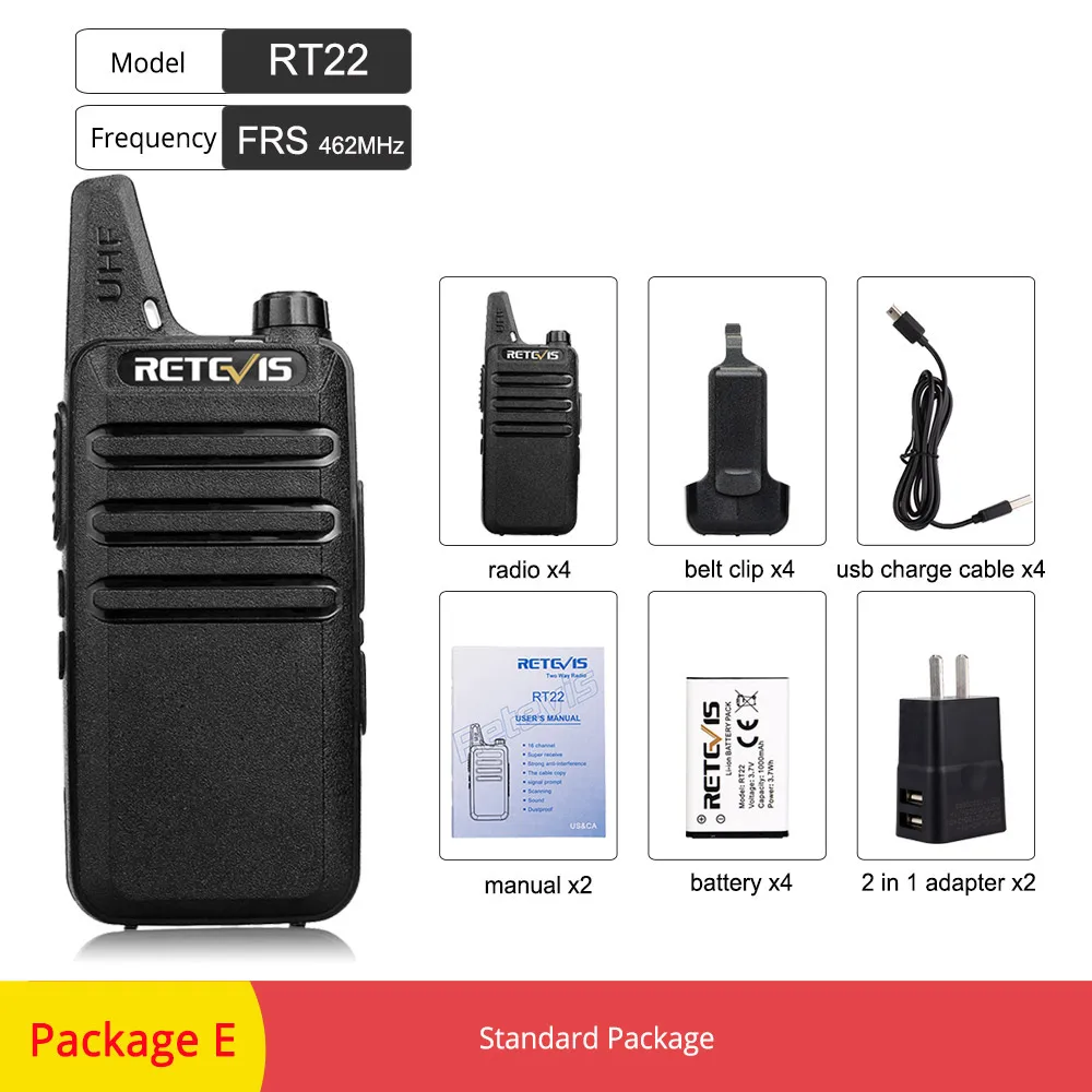 4 шт. Retevis RT622 RT22 удобная портативная рация радиостанция 16CH UHF CTCSS/DCS VOX Scan Hf трансивер 2 способ радио Удобная рация - Цвет: PACKAGE-E