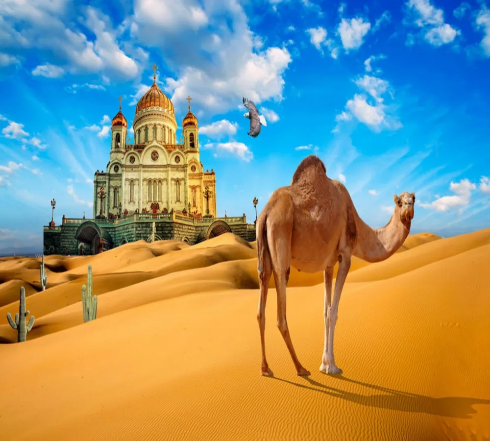 Бесплатная доставка шелковая дорога Mirage Camel разведка пустыня Гостиная ТВ Фон