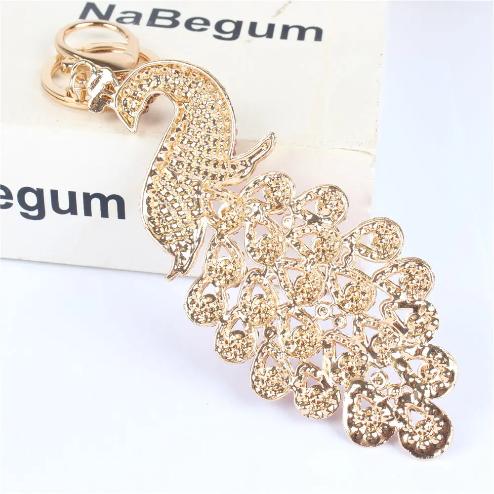 

YXT Dark Blue Peacock Bird Pendant Charm Rhinestone Crystal Keyring Key Chain for Handbag Purse Wedding Party Gift