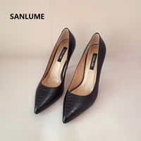 sanlume women sexy high heels genuine leather pumps lady pointed toe silver party wedding shoes 10cm heels inside sheepskin