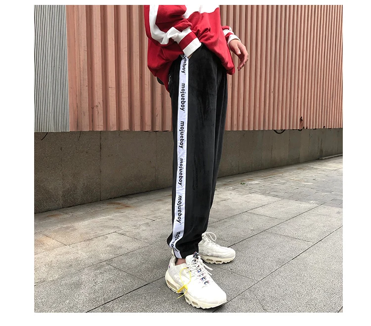 LAPPSTER мужские бархатные уличные штаны для бега Harajuku Хип-хоп полосатые спортивные штаны свободные брюки черные шаровары